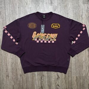 G-Star RAW Purple Graphic Cotton Sweatshirt Crew Neck Pullover Men's Size M